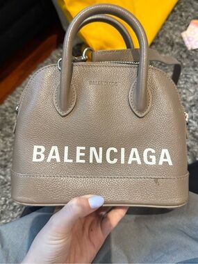 Balenciaga Taupe Mini Leather Logo Dome Tote